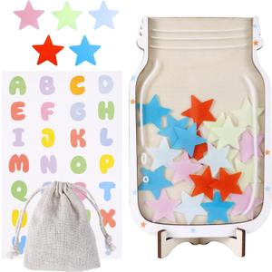 Magnetic Star Reward Jar for Kids, Personalized Behavior Chart System with Colorful Letter Stickers for Toddlers Classroom Home Positive Incentive for Potty Training, Chores, and Good Habits