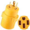 Kanayu 30 Amp to 50 Amp RV Generator Adapter Compatible with NEMA L5-30P to 14-50R, 30 Generator to 50 RV Trailer Campers, 3 Prong L5-30P Lock Male to 4 Prong 14-50R Female Adapter (Yellow)