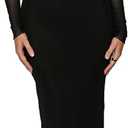BORIFLORS Women's Elegant Off The Shoulder Bodycon Long Sleeve Maxi Dress Mesh Cocktail Party Wedding Guest Formal Dresses, X-Small, Black