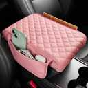 JOYTUTUS Pink Center Console Cover with Storage Bag for SUV Sedan, PU Leather Arm Rest Pad Middle Console Protector, 12.6" x 7.8" x 2.16"