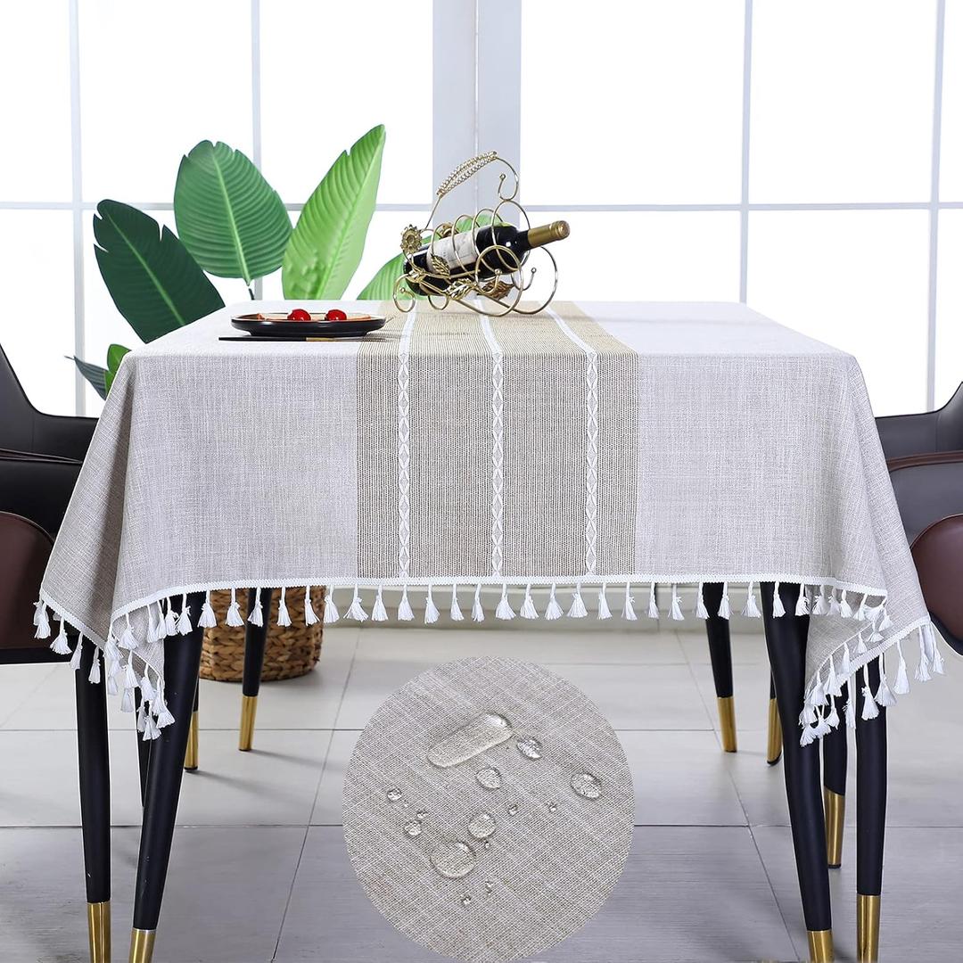 KAYSUN Rectangular Table Cloth Water Resistance, Heavyweight Burlap Linen Oblong Outdoor Table Cover, Winkle Free Farmhouse Beige Tablecloth for Family Dinning Room 55x70''