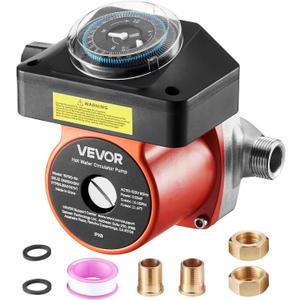 VEVOR Hot Water Recirculating Pump, with Timer, 10 GPM Instant Recirculation Pump Kit, Circulation Circulator System, 0.13 HP AC 110-120V, NPT 3/4 in to NPT 1/2 in Connector, for Solar Water Heater