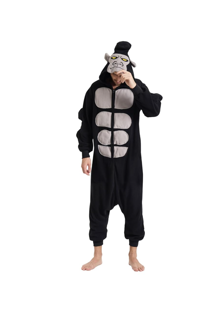 Adult Gorilla Onepiece Costume: Halloween Animal Cosplay Onesie Pajamas Party - Polar Fleece Sleepwear
Size S