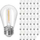 48Pack S14 LED Replacement Light Bulbs E26 Screw Base Shatterproof Edison Bulbs for Outdoor String Lights 120V 1W Dimmable Light Bulbs Equal to 11W for Patio Decor, 2700K Warm White