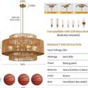 30Large Rattan Chandelier Vintage 8-Light Farmhouse Hand-Woven Boho Bamboo Chandelier Light Fixture Retro 3-Tier Drum Wicker Gold Chandeliers for Dining Room, Kitchen Island, Living Room, Bedroom