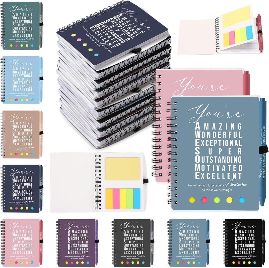 Jetec 25 Sets End of Year Teacher Appreciation Gift Employee Coworker Motivational Spiral Notebooks with Sticky Notes Pens Thank You Gifts for CNA Week Graduation(Soft Color,You are)