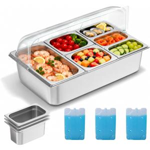 Countertop Food Serving Display Container, Cold Food Buffet Server, Salad Bar Buffet Station for Home & Cold Serving Trays for Parties, Restaurant or Kitchen (9 Pans 3 Sizes)