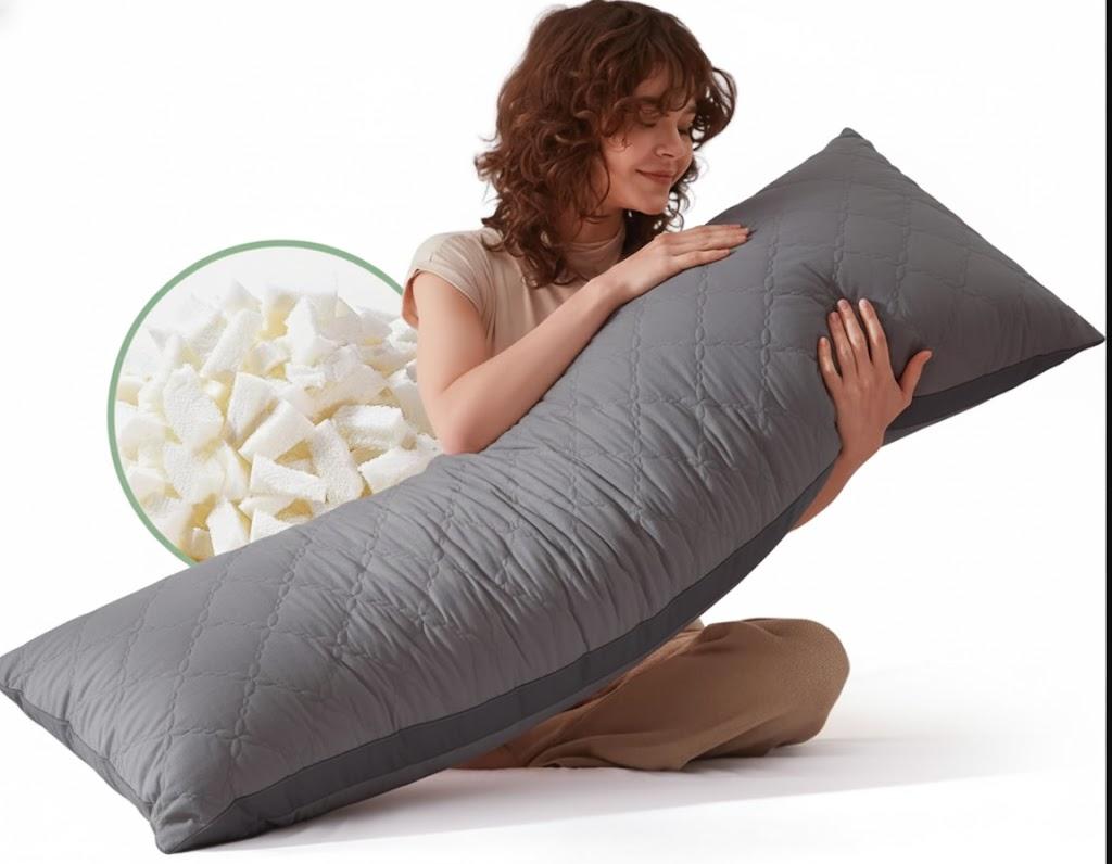 Decroom Memory Foam Body Pillow for Adults, Ultra-Soft Full Body Pillow with Diamond Quilted Cover, Support for Side Sleepers - Machine Washable, 20x54 Inch, Grey