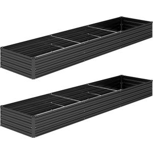DIIYIV 2PCS 12x2x1FT Galvanized Raised Garden Bed Kit,Vegetable Boxes-Rectangle Metal Flower Box,Large Planter Raised Beds Outdoor Garden for Planting,Fruit,Herb-Black
