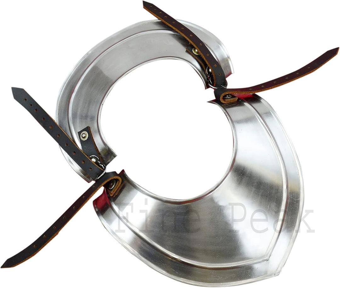 Medieval Gorget Neck Protection 18 Gauge Silver Roman Crusader Costume Helmet Shoulder Armor Leather