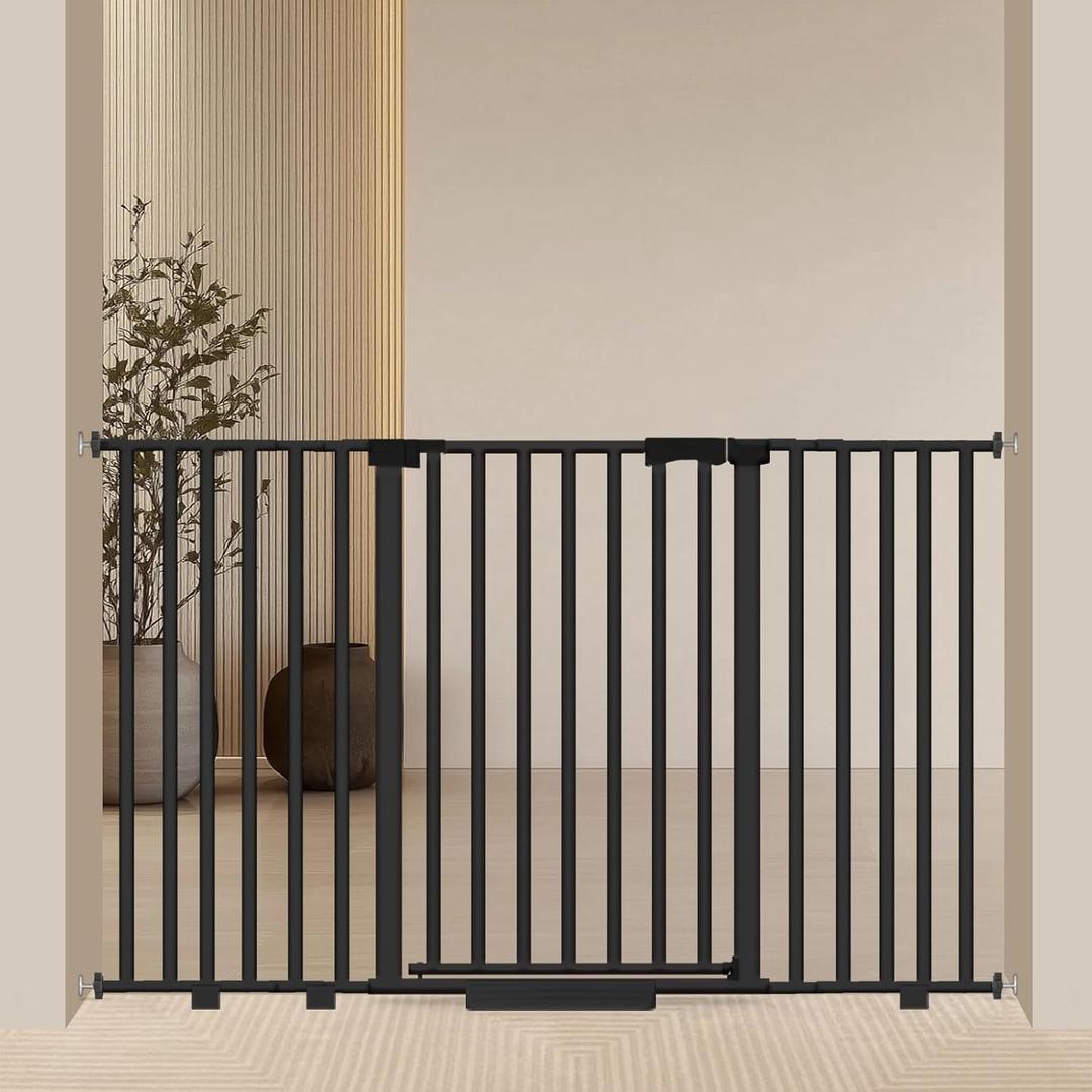 Extra Wide Baby Gate Fits 30-63 Inch Wide Opening, Toddler Pet Gate for Stairs Doorways Hallways Indoor, Walk Thru Large Long Dog Gates Pressure Mounted White