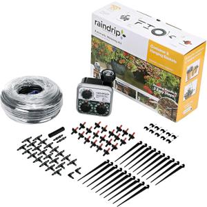 Raindrip R560DP Automatic Drip Irrigation Watering Kit with Customizable Timer for Containers and Hanging Baskets, Waters up to 20 Plants, Includes 20 PC Drippers, Black