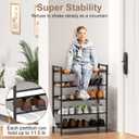 Refrze Shoe Rack for Front Door Entrance, 5 Tier Height-Adjustable Metal Shoe Rack, Sturdy Wooden Top and Tiltable Steel Frame Heavy Duty Shoe Organizer for Bathroom, Bedroom, Kitchen, Include Hook