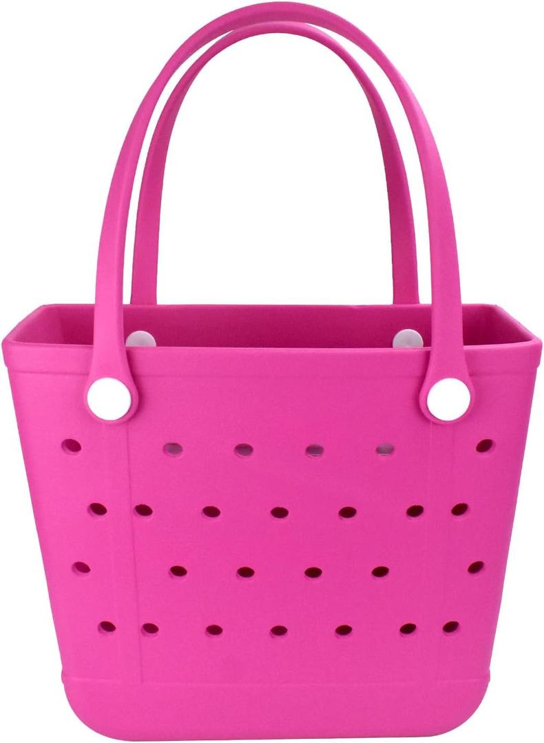 Lightweight Extra large Rubber Beach Bag Small mini Tote Bag for Gym Waterproof medium Open Handbag for Pool Sports (Medium(15*6*12.6in), M-rose Red)