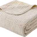 Yoofoss Muslin Blanket 100% Organic Cotton Throw Large 90" x 108" for Bed Couch Summer Gauze Blanket for Adults Lightweight and Breathable Apricot White