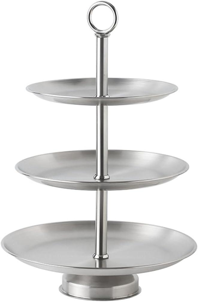 Metal 3 Tier Round Serving Tray, Cupcake Dessert Appetizer Stand, Stainless Steel Cake Cupcake Tower Stand Holder for Home Garden Display Wedding Bridal Shower Birthday Party Supplies (Silver)
