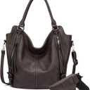 Concealed Carry Hobo Purse for Women Faux Leather Crossbody Shoulder Bags Large Tote Bag with Detachable Holster (Grey Brown)