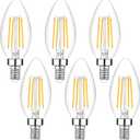 6-Pack Dimmable E12 LED Candelabra Bulbs 40Watt Equivalent, 2700K Warm White, 450Lumens, 4W B11 Vintage Chandelier Light Bulbs, LED Filament Clear Glass Candle Lamp for Ceiling Fan Home Decor