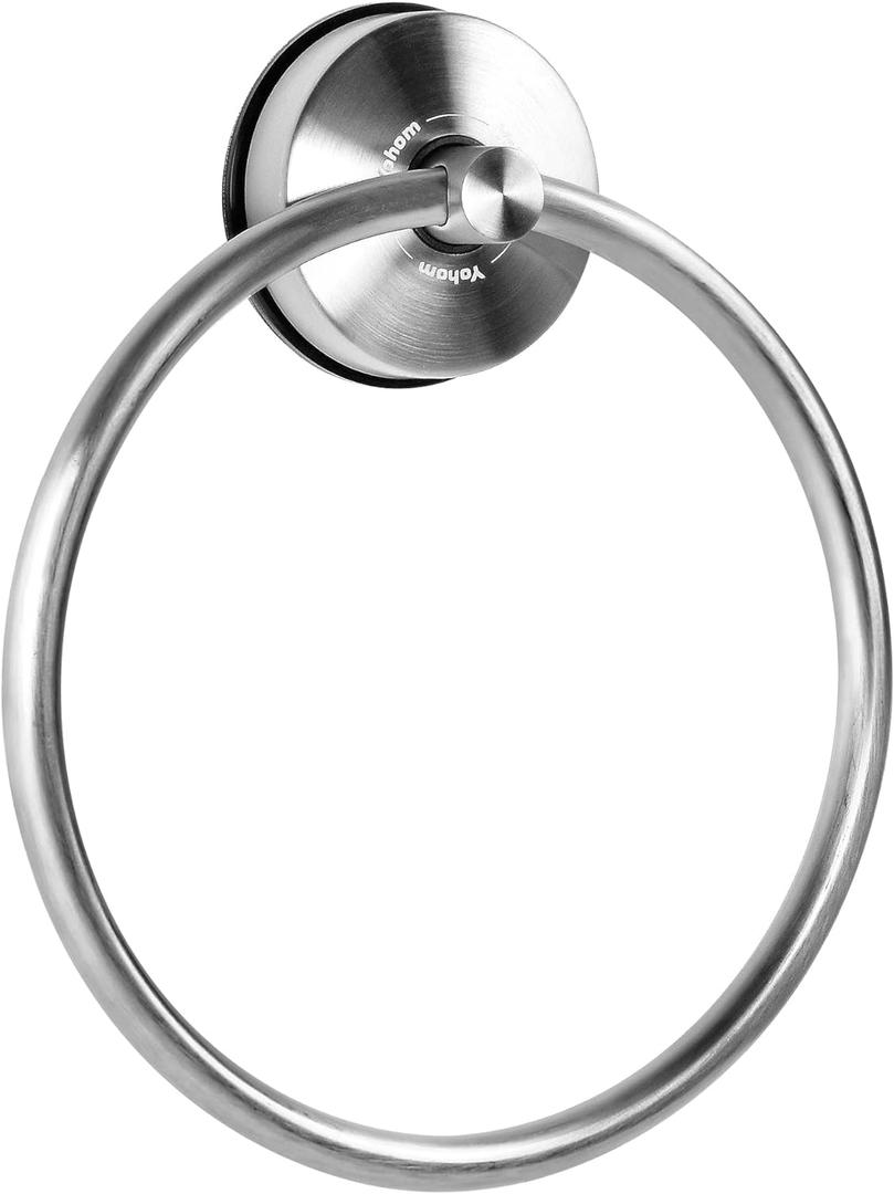 YOHOM Suction Cup Towel Ring Hand Towel Holder for Bathroom Vacuum Suction Washcloth Holder Dish Towel Hanger for Shower Wall No Drill Stainless Steel Brushed Finish (Silver)