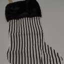 JKSVE 20 Inch Black Vertical Stripe Christmas Stocking, Personalized Gold Wooden Initial Monogram Christmas Stocking, Christmas＆Halloween Holiday Party Decor (J）