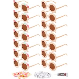 Dunzy 14 Pcs DIY Round Flower Sunglasses with 200 Random Letter Beads 50 Daisy Charms Glue for DIY Name, Mardi Gras Party (Fresh Color)