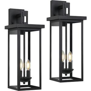tewei 2 Pack Large Size Outdoor Wall Lantern Exterior Wall Light Fixture, 22 Inch Matte Black Porch Light Waterproof Outdoor Lights for House with Clear Glass Shade, E12 Exterior Sconces for Garage