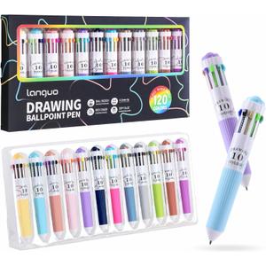 languo 120 Colors Multicolor Pen, 12PCS 10-in-1 Multicolor Ballpoint Pen Set, 0.8mm Tip Retractable Colored Pens for Drawing and Writing, School Office Art Supplies