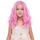 Kids Light Pink Wig Girls Short Wavy Pink Bob Wig Heat Resistant Synthetic Hair Wigs for Cosplay Party