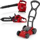 Arrowbash 3-in-1 Kids Gardening Toy Set, Toy Leaf Blower & Chainsaw & Push Lawn Mower with Realistic Sound, Outdoor Backyard Play Educational Learning Birthday Summer Gift for 3-8 Boys Girls, Large