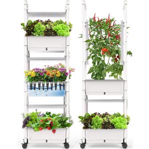 Hydroponics Growing System,AOONEG 42Pods Indoor Herb Garden with LED Grow Light,Hydroponics Growing System Kit with Automatic Timer,Pump System,Adjustable Height (No Seed,Glossy White, 3Layer-42Pods)