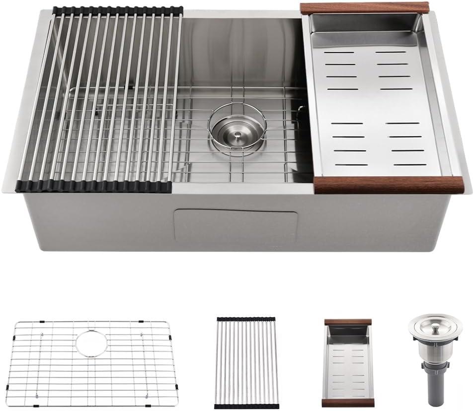 27 Inch Undermount Kitchen Sink -Bokaiya 27x19 Stainless Steel Undermount Sinks 18 Gauge Deep Single Bowl Kitchen Sinks with Colander