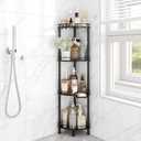 ELYKEN Corner Shower Caddy Standing, 4 Tier Rustproof Metal Shower Organizer with Soap Holder, Floor Shower Corner Shelf Rack Storage Stands with Adjustable Feet & 2 Hooks for Bathroom, Black