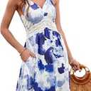 LAISHEN Women's 2024 Summer Casual Sundress V Neck Spaghetti Strap Lace Floral Beach Vacation Midi Dress, Size Small