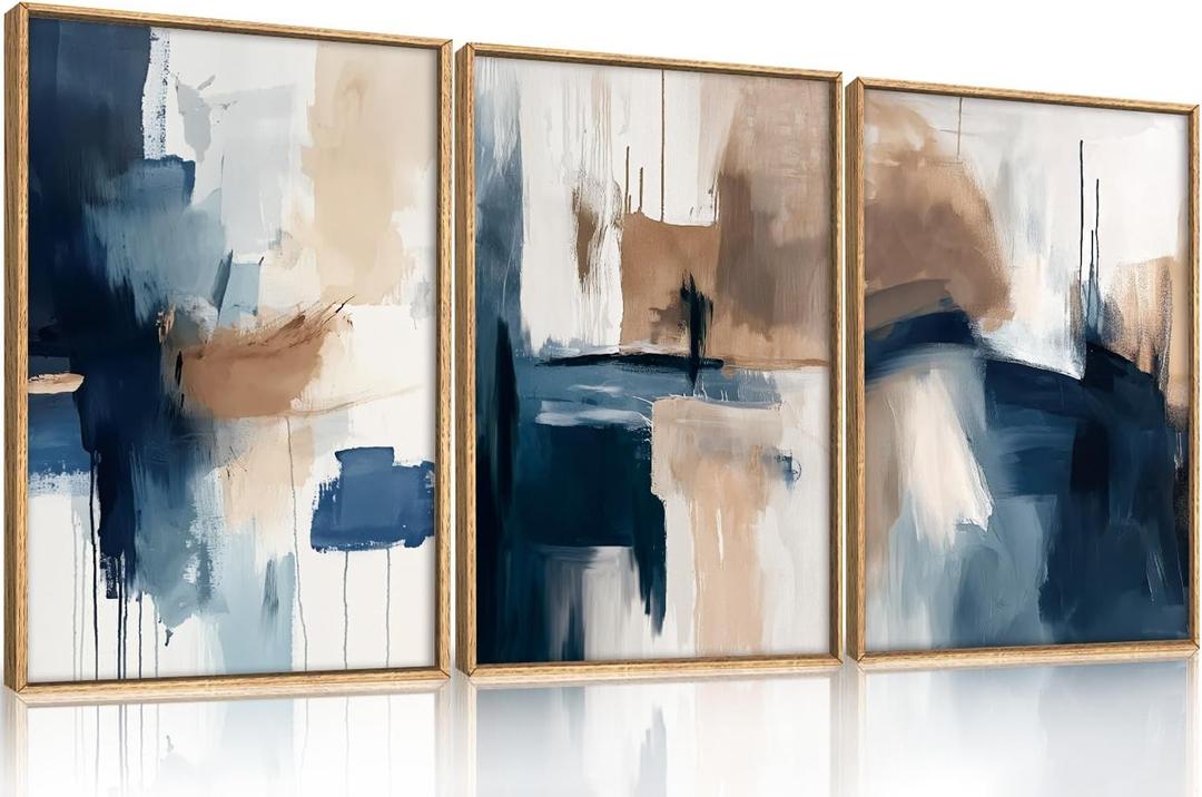 BICERE Large Abstract Brush Stroke Framed Canvas Wall Art-24"x36"x3