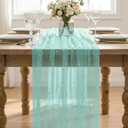 Artoid Mode 3PCS Pearl Turquoise Gauze Table Runner 120 Inch 10FT, Seasonal Sheer Dining Holiday Wedding Birthday Baby Shower Table Decor for Home Party