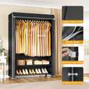ULIFHOME H5C Plus Clothes Rack with Cover, Portable Closet for Hanging Clothes, Covered Clothing Racks Heavy Duty, Garment Racks with Shelves, Max Load 370LBS, Black Closet Rack with Black Cover