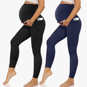 Happy.angel 2/3/4 Pack Maternity Leggings with Pockets Over the Belly, Womens Black Workout Yoga Pregnancy Pants, M