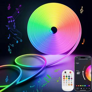 Lamomo RGB Neon LED Strip Lights, 16.4Ft Led Neon Rope Lights with App Remote Control, Music Sync, Indoor IP65, Waterproof, Flexible DIY Lights Design for Bedroom, Living, Gaming Room, Party Decor (RGB (Red, Green, Blue))