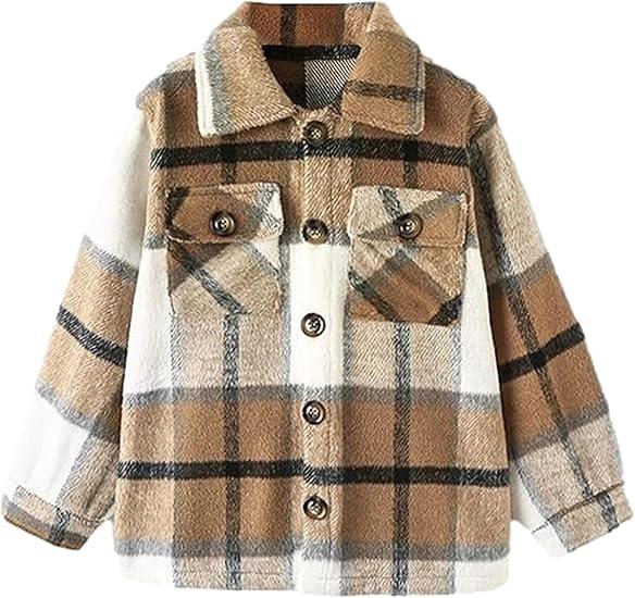 Girls Flannel Plaid Button Down Long Sleeve Shirt Jacket Shackets
, Size 130 Khaki