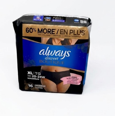 Always Discreet Boutique Incontinence and Postpartum Underwear for Women, Maximum Protection, XL, Black, 16 Count (Pack of 1)