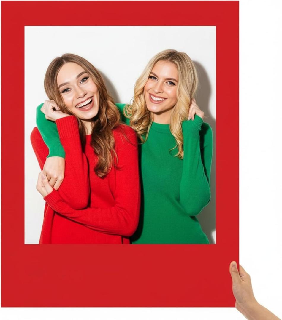 Beeveer 32 x 24 Inch Photo Booth Selfie Frame Prop Booth for Birthday Event Parties Large Blank DIY Cutout Props for Funny Decoration Christmas, Holiday Supplies (Red)