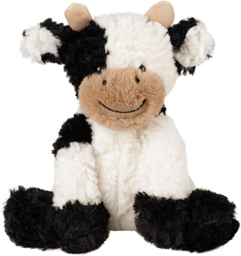 Hopearl Adorable Plush Cow Toy Floppy Dairy Cattle Soft Stuffed Animal Cute Birthday Gifts for Boys Girls Kids Toddlers, 9'' (Black and White)