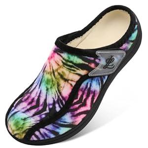 LeIsfIt Slippers for Women Extra Wide House Slippers Elderly Slip on House Shoes Non-Slip Indoor Outdoor Slipper Adjustable for Diabetic Swollen Feet Multi Size 8