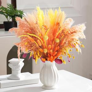 Maasechs 114 Pcs Fall Dried Flower Bouquets with Pampas Grass Boho Home Decor, Bunny Tails Lavender Cotton Stems Eucalyptus for Bridal Wedding Rustic Home Thanksgiving Vase Table Decor (Classic)