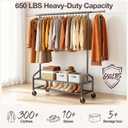 Heavy Duty Clothes Rack, Rolling Clothing Rack Load 650 LBS for Hanging Clothes with 2 Sturdy Shelves, Metal Garment Rack with Wheels for Bedroom, Laundry Room, Retail Store, Black
