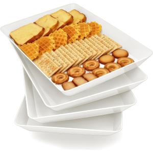 Serving Tray Platter, 4 Pack Food Tray for Veggie Fruit Snack Dessert Cookie Cheese, Food Trays for Party Supplies Display, Plastic Platters for Serving Food, Large White Trays, BPA Free, 14.5'' x 9.5'' (4 Pack)
