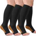 3 Pack Copper Compression Socks for Women & Men, 20-30mmHg Open Toe Knee High Stockings for Circulation Support (Black, S/M)