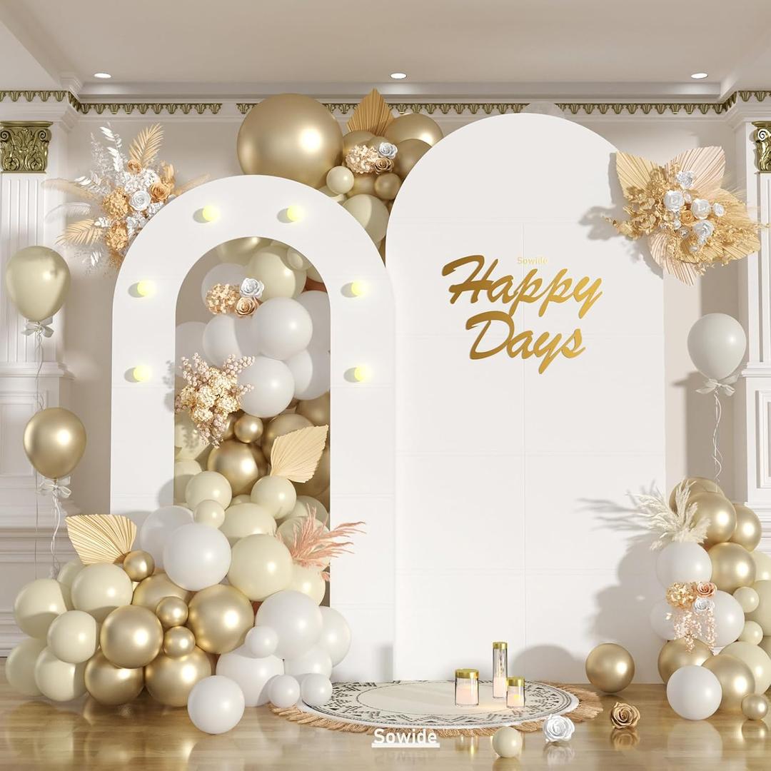 White Arch Backdrop Stand with Lights, Balloon Arch Frame, Foam Board Arch for Graduation, Birthday, Wedding, Baby Shower & Party Decorations