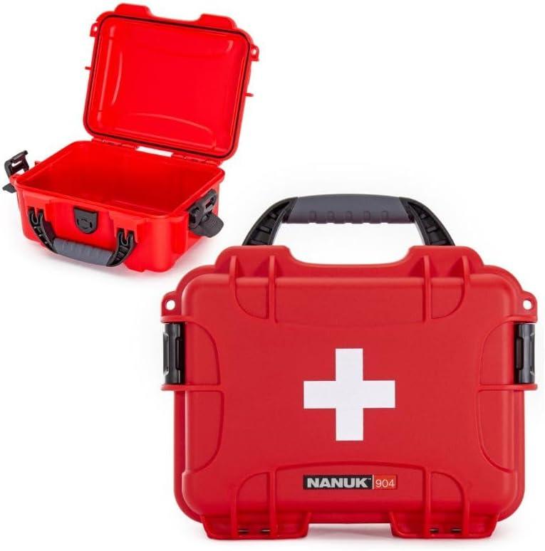 NANUK 904 Waterproof First Aid Box Empty  Durable, Medical First Aid Organizer Case, IP67-Rated, Dustproof, Impact-Resistant, and Floats (7.4" x 4.9" x 3.1")  Red