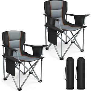 Camping Chairs, 2 Pack Oversized Heavy Duty Fully Padded Outdoor Folding Chairs with Cup Holder, Cooler Bag and Side Pocket, Support 400 LBS, Carry Bag Included, Versatile for Sports,Outdoors & Lawns